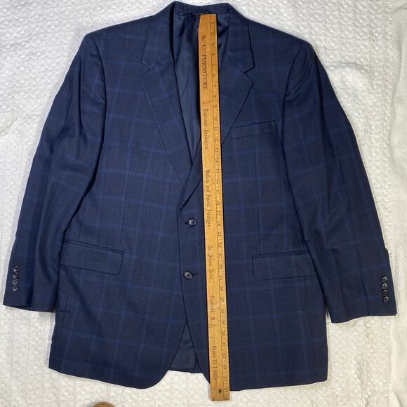 Jos A Bank Men Size 48L Navy & Black Window pane Plaid 3%Linen 43%Wool Blazer - Picture 11 of 12